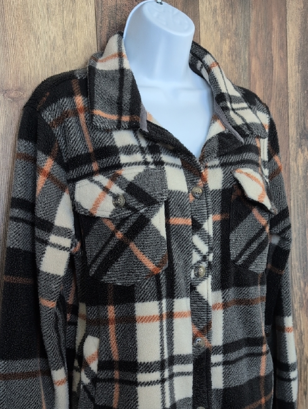 Thread & Supply Black Cream and Brown Plaid Utility Shacket S     C189 - Picture 2 of 6